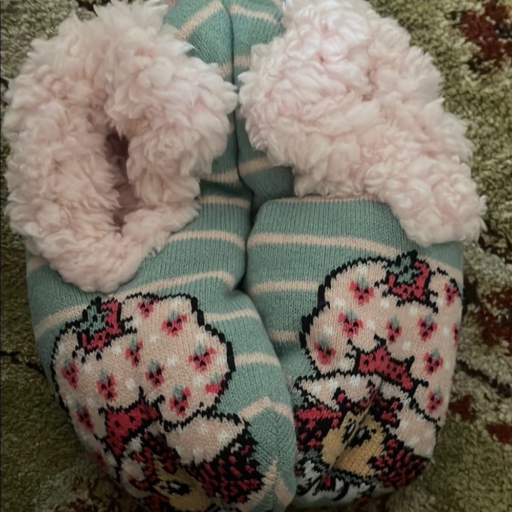Pink and Green Striped Cozy Socks with Plush Lining